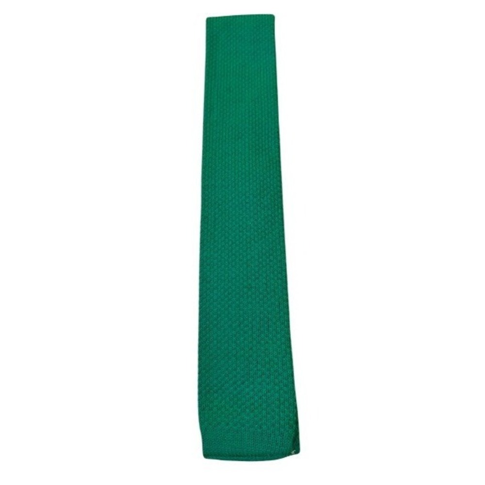 VTG Mikael York Collection Green Knit Tie Square Bottom Narrow Skinny Necktie